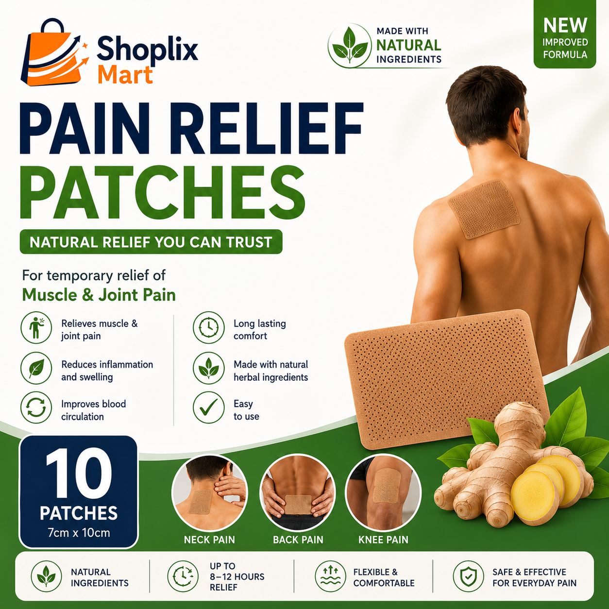 Shoplix Pain Relief Patches | Back, Neck & Joint Pain Relief (10 Pieces)